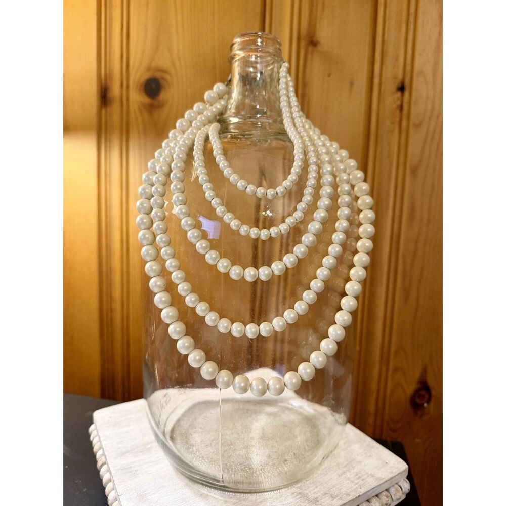 Vintage Japan 5 Strand Faux Pearl Necklace, 1950s Graduated Choker Bib Collar
